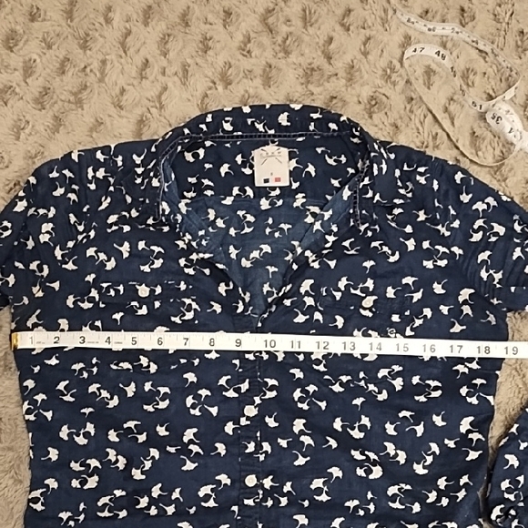 Chic Navy Floral Women's Blouse 100% Cotton - Picture 7 of 8